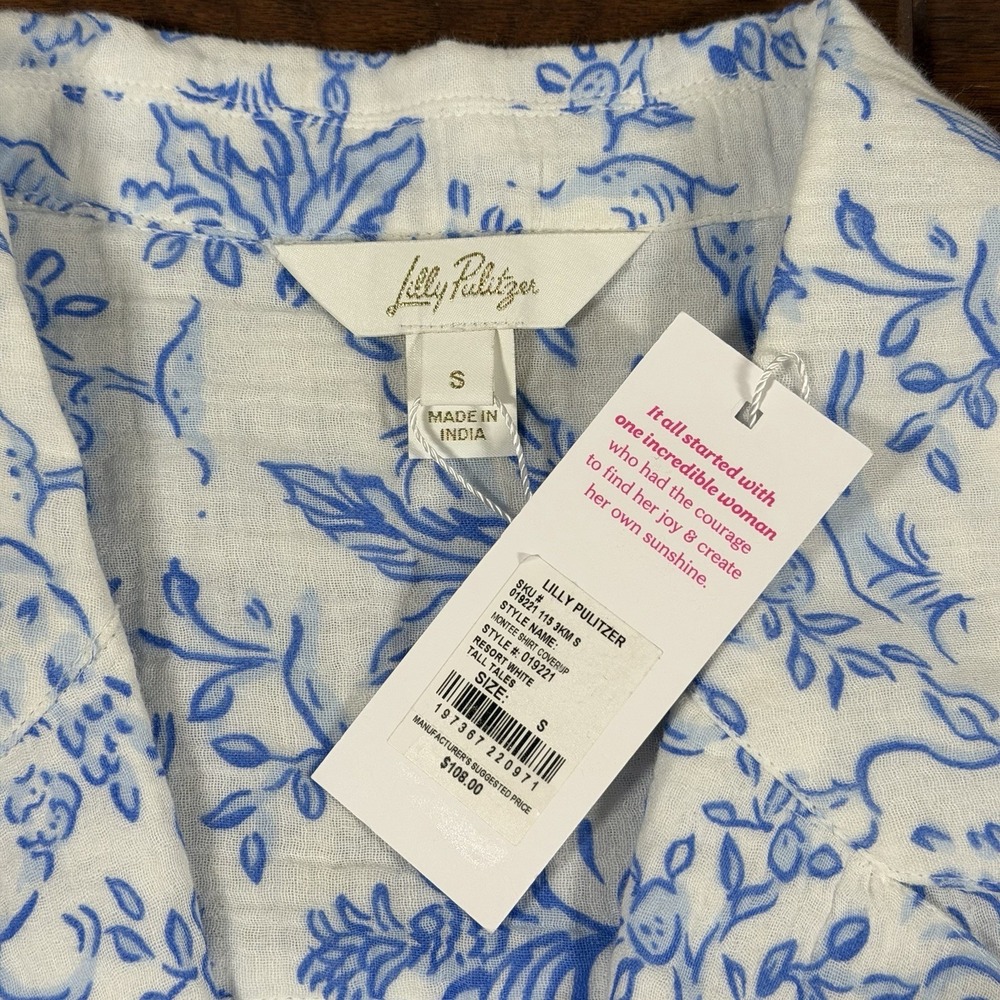 Lilly Pulitzer Women's Size Small Resort White Blue Montee Shirt Cover Up - Picture 5 of 11